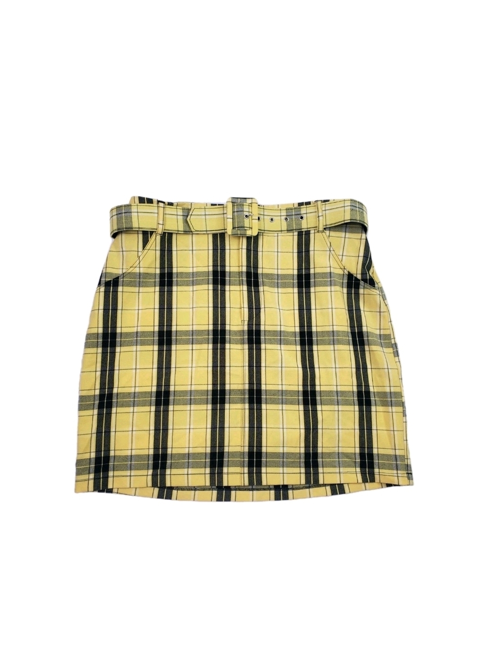 Hollister Yellow Plaid Mini Skirt with Belted Waist Womens Size L